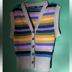 Kiko Kostadinov Multicolor Striped Sleeveless Cardigan Vest with Buttons sz 36